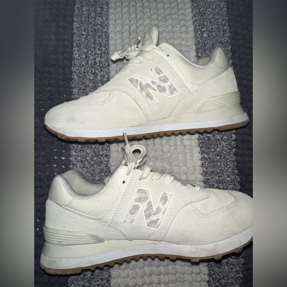 New Balance 574 gray Leopard suede shoes